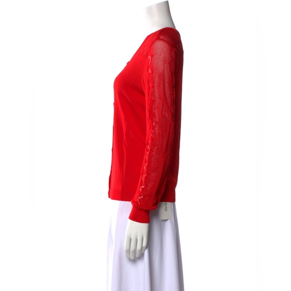 Sandro Paris Cardigan Red Cutout Accent Long Sleeve with Scoop Neck Size 1 Small - Picture 2 of 12